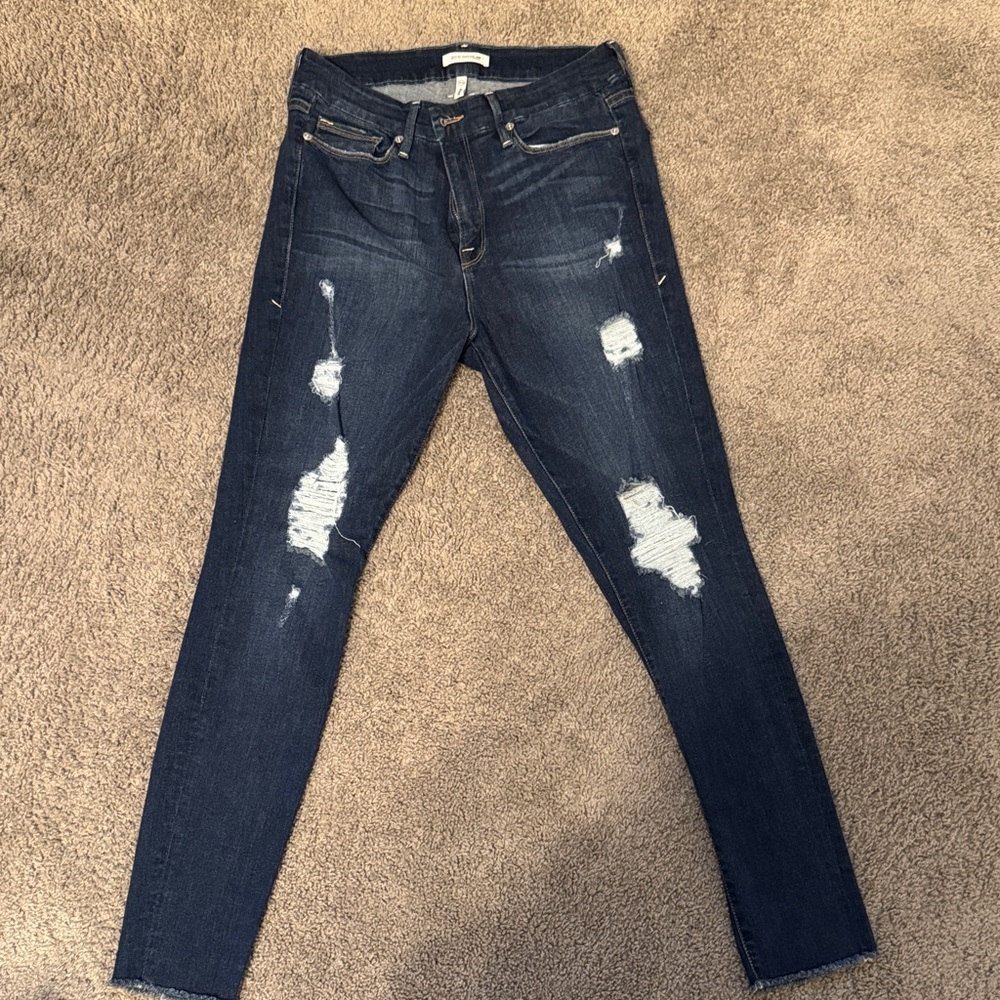 Good American Dark Blue Distressed Skinny Jeans